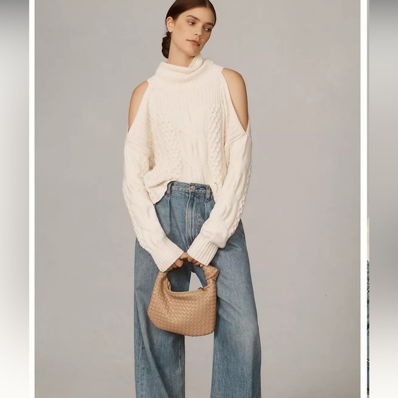 Anthropologie Cold Shoulder Cable Sweater, Size Small. - Picture 1 of 8